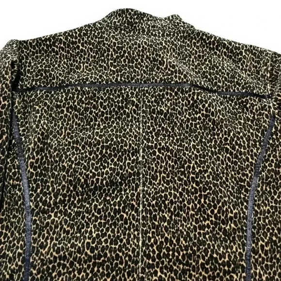 Animal Print Corduroy Jacket Biker Zip Up Brown Black Pockets Classic Coat Large - Picture 4 of 9